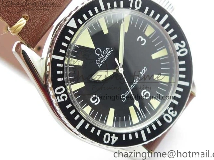 0117 Vintage Seamaster 300 No Date SS B12 Black Dial On Brown Leather Strap A2836 (Free Nylon Strap) Comfortable 7912